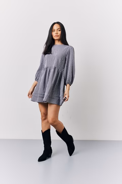 Black Gingham Smock Mini Dress