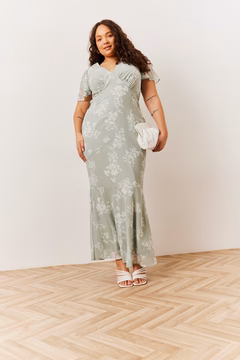 Sage Floral Chiffon Maxi Dress