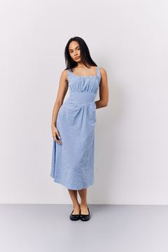 Blue Gingham Milkmaid Midaxi Dress